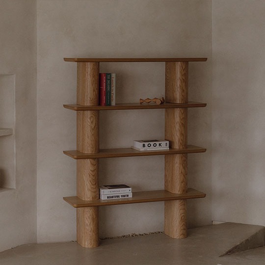 [리퍼상품] 에셀 오크원목 거실 서재 인테리어 4단책장 나무선반 1200 세레스홈
